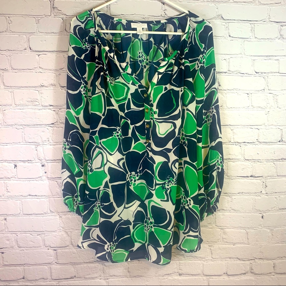Charter Club Blue and Green Floral Long Sleeve Top like new.